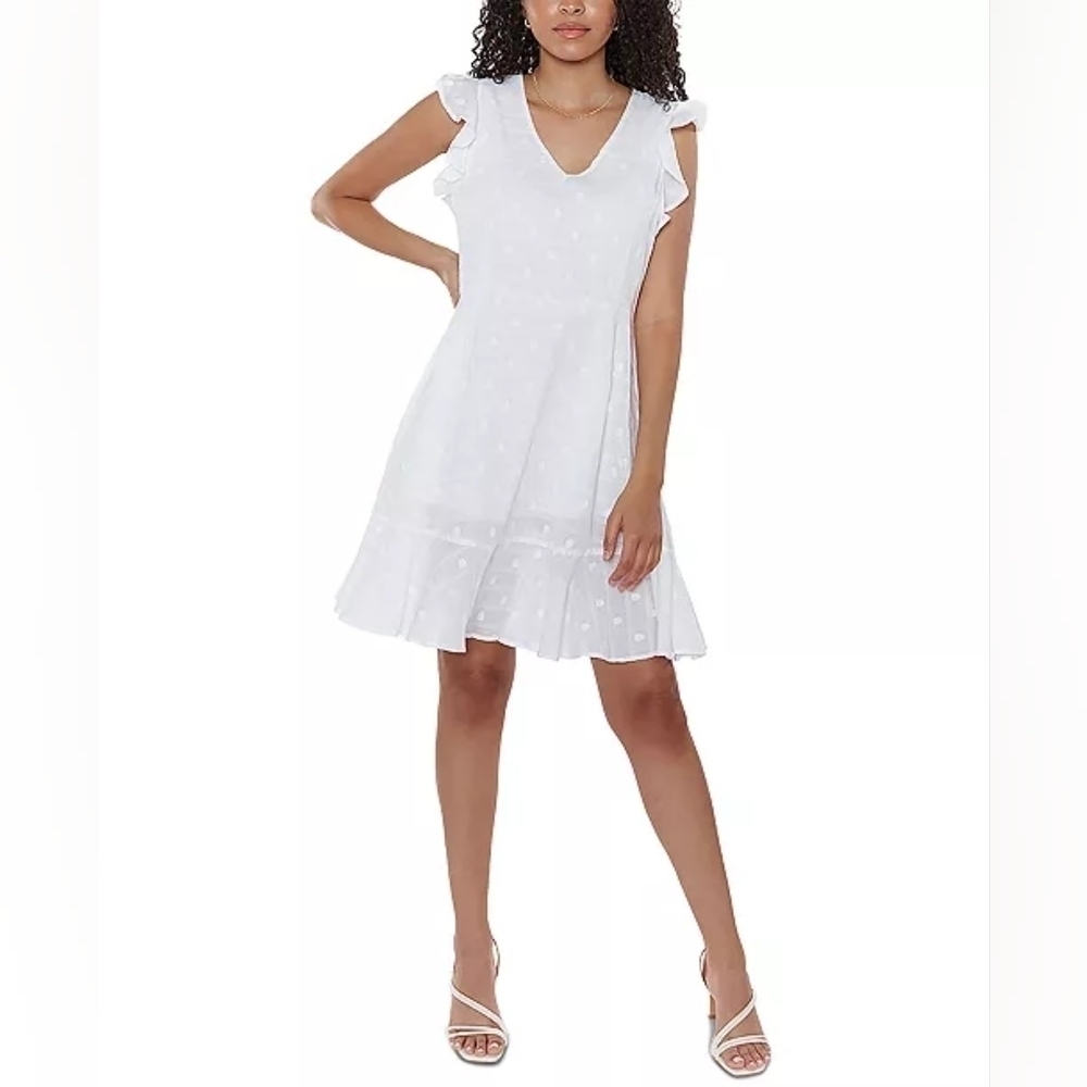 RAGA Women's Zoya Flutter-Sleeve White Dress Size Large Summer Vacation NWT